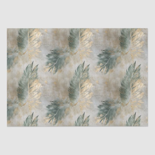 Green Glam Chic Gold White Tropical Leaves Tissue Paper (Front)