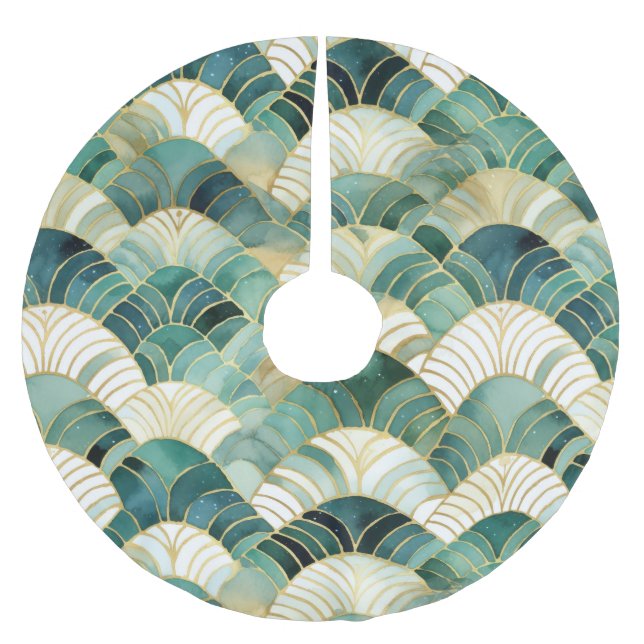 Green Glam Gold Abstract Brushed Polyester Tree Skirt (Front)