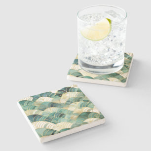 Green Glam Gold Abstract Stone Coaster