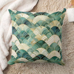Green Glam Gold Abstract Throw Pillow