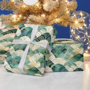 Green Glam Gold Abstract Wrapping Paper