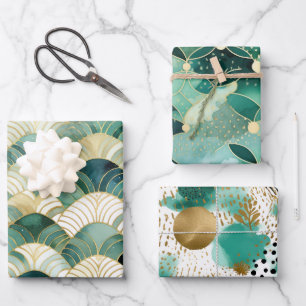 Green Glam Gold Abstract Wrapping Paper Sheet