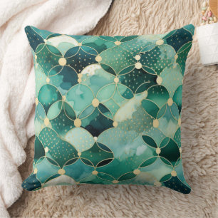 Green Glam Gold Circle Abstract Throw Pillow