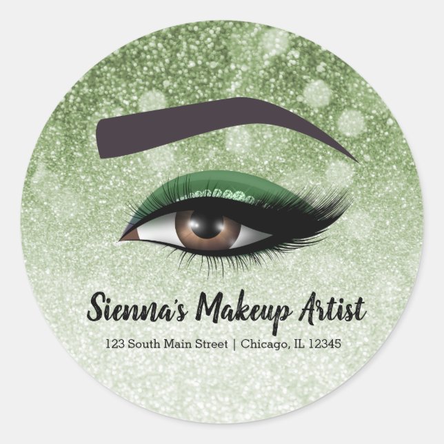 Green glam lashes eyes | makeup artist classic round sticker (Front)