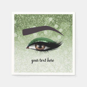 Green glam lashes eyes makeup artist napkin