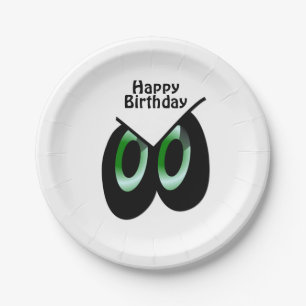 Green Glare Cartoon Eyes Birthday Paper Plate