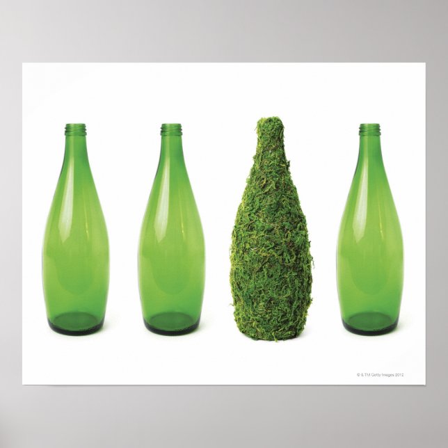 Green glass bottles showing recycling and poster (Front)