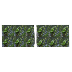 Green Glass Frog On Reeds At The River, Pillowcase