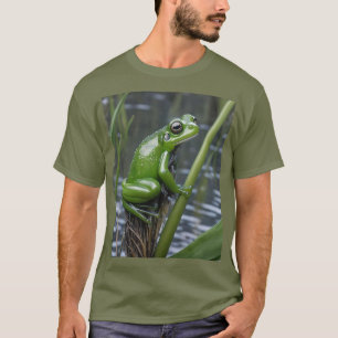 Green Glass Frog On Reeds At The River, T-Shirt