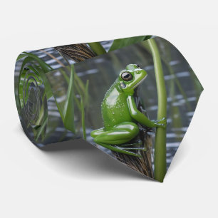 Green Glass Frog On Reeds At The River, Tie