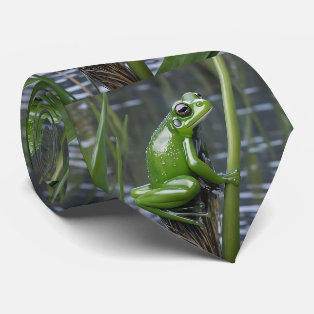 Green Glass Frog On Reeds At The River, Tie (Rolled)
