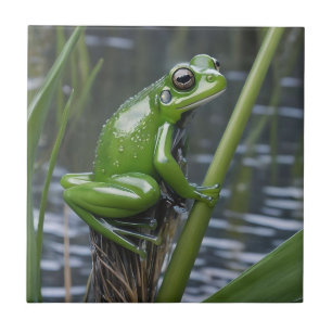 Green Glass Frog On Reeds At The River, Tile