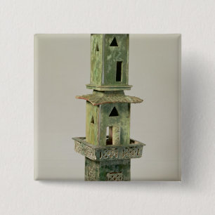 Green glazed model of a tower 2 inch square button