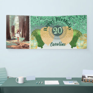 Green Glitter 20th Birthday & Balloons Banner