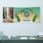 Green Glitter 21st Birthday & Balloons  Banner<br><div class="desc">Festive Banner with Green Glitter,  Party Balloons and Photo.</div>