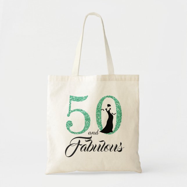 Green Glitter 50 Fabulous Birthday Party Tote Bag (Front)