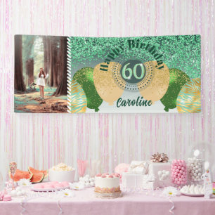 Green Glitter 60th Birthday & Balloons Banner