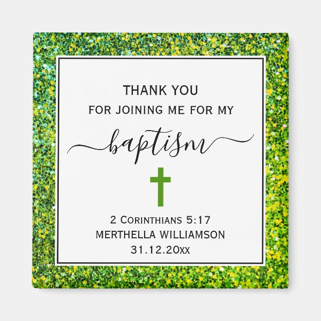 Green Glitter ADULT BAPTISM Thank You Magnet (Front)