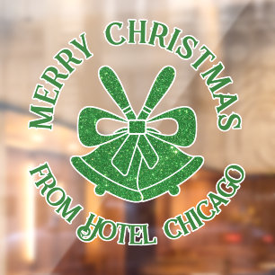 Green Glitter Bells Custom Holiday  Window Cling