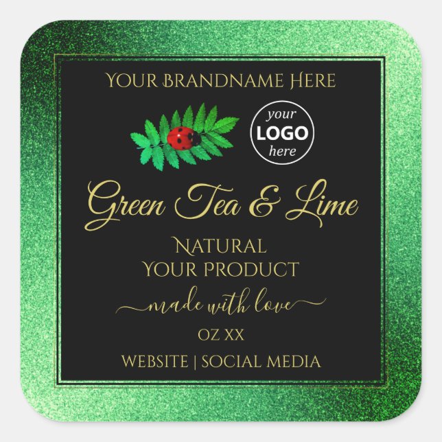 Green Glitter Black Product Labels Ladybug Logo (Front)