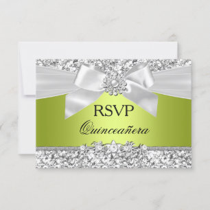 Green Glitter Bow Quinceanera RSVP Card