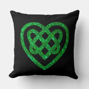 Green Glitter Celtic Heart Knot Throw Pillow