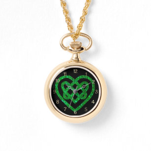 Green Glitter Celtic Heart Knot   Watch