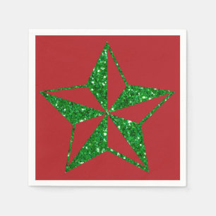 Green Glitter Christmas Star Napkins