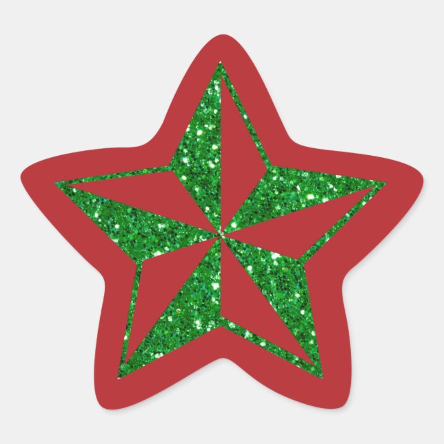 Green Glitter Christmas Star Star Sticker (Front)