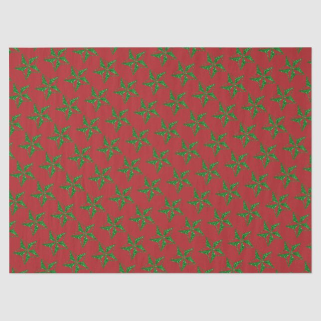 Green Glitter Christmas Star Tissue Paper (Front)