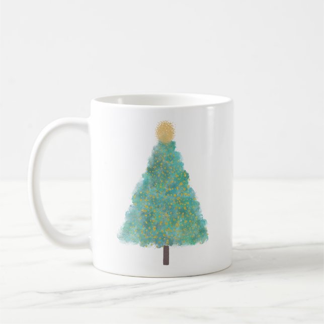 Green glitter christmas tree  coffee mug (Left)