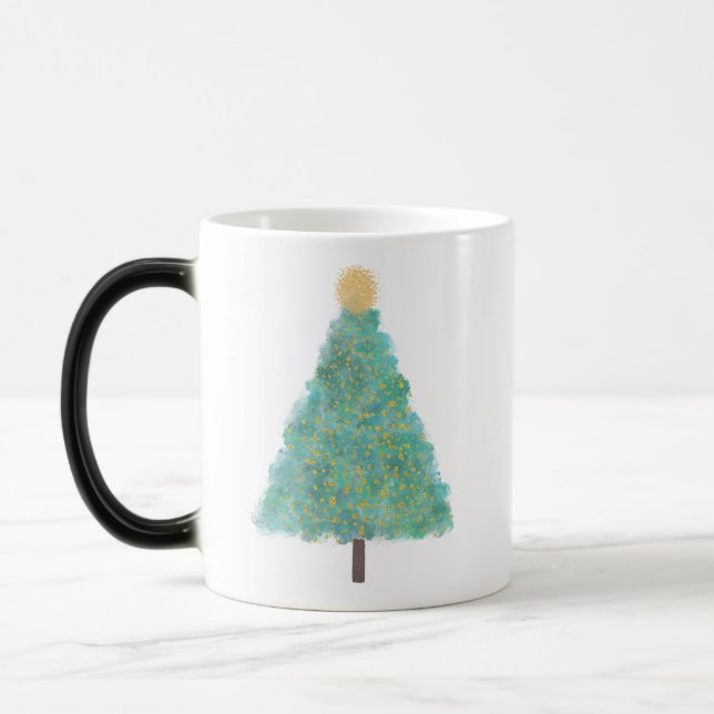 Green glitter christmas tree  magic mug (Left)