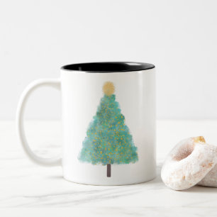Green glitter christmas tree  Two-Tone coffee mug