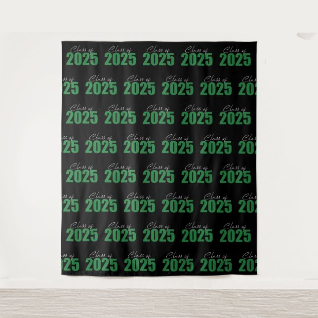 Green Glitter Class of 2025 Photo Backdrop Tapestry (Front)