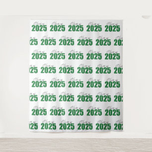 Green Glitter Class of 2025 Photo Backdrop Tapestry