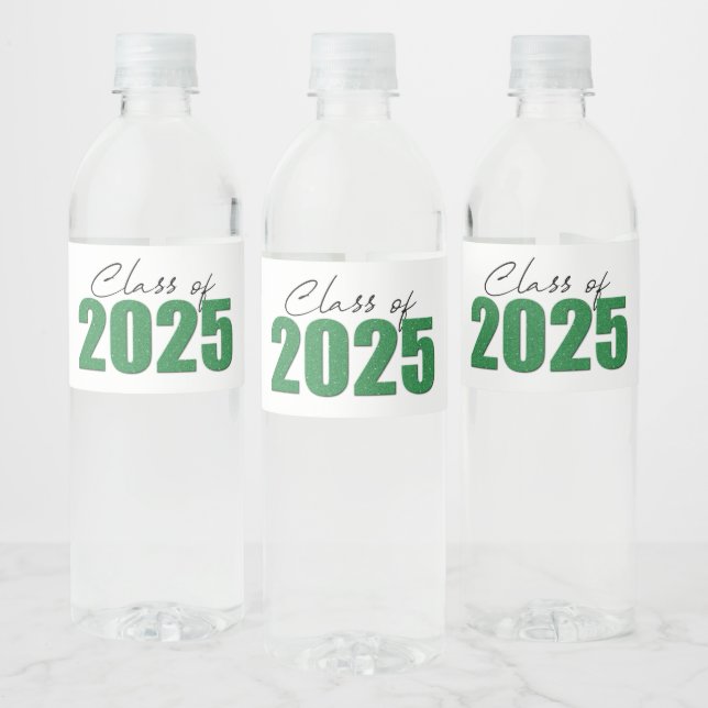 Green Glitter Class of 2025 Water Bottle Label (Bottles)