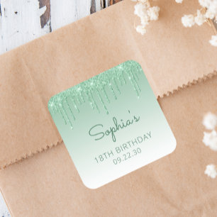Green Glitter Drip 18th Birthday Square Sticker