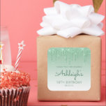 Green Glitter Drip 18th Birthday Thank You Square Sticker<br><div class="desc">These chic 18th birthday party thank-you stickers feature a sparkly green faux glitter drip border and green ombre background. The words "Thank you for coming!" appear in dark green. Personalize them with her name in handwriting script,  along with her birthday and date below.</div>