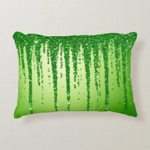 Green Glitter Drip Background With Sparkling Accent Pillow