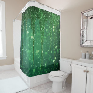 Green Glitter Drip Background With Sparkling Bokeh