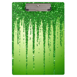 Green Glitter Drip Background With Sparkling Clipboard