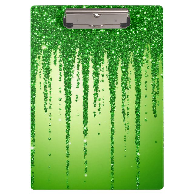 Green Glitter Drip Background With Sparkling Clipboard (Front)
