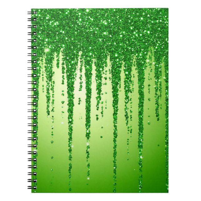 Green Glitter Drip Background With Sparkling Notebook (Front)