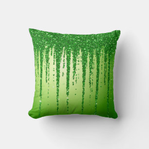 Green Glitter Drip Background With Sparkling Throw Pillow