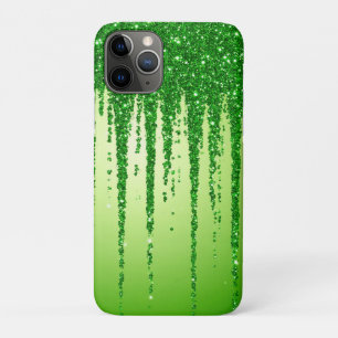 Green glitter drip with sparkling bokeh design iPhone 11 pro case