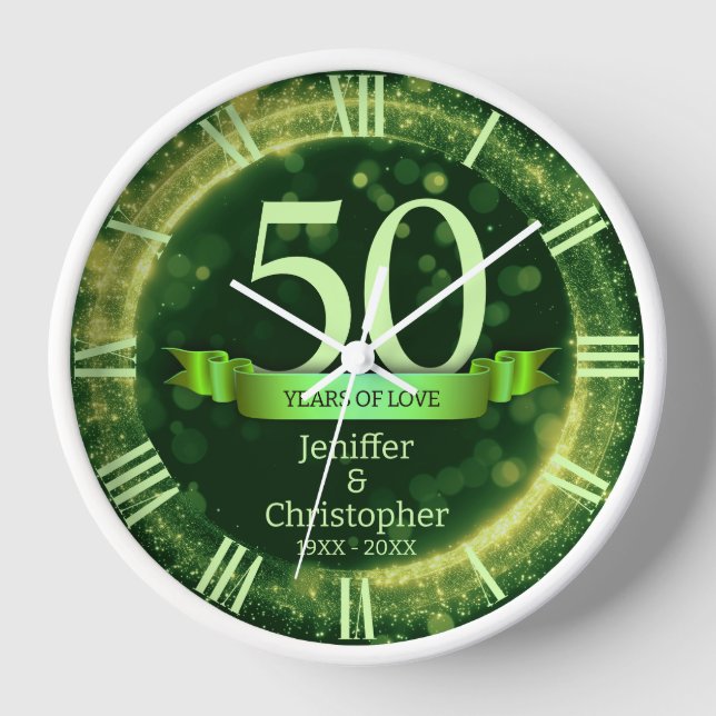 Green Glitter Edit Year Wedding Anniversary Clock (Front)