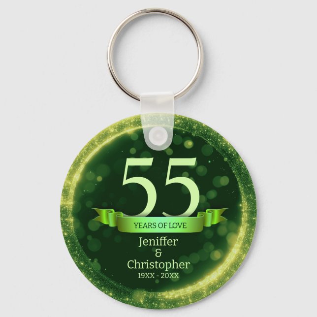 Green Glitter Edit Year Wedding Anniversary Keychain (Front)