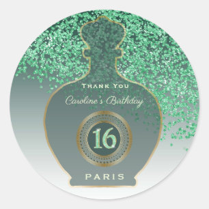 Green Glitter Emerald Fragrance, Sweet 16  Classic Round Sticker
