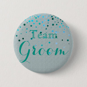 Green Glitter Faux Confetti Wedding Team Groom 2 Inch Round Button