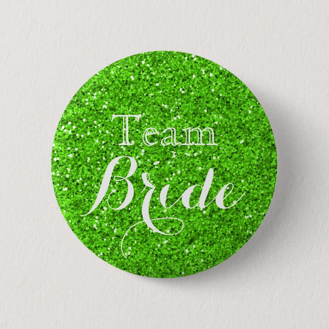 Green Glitter Faux Foil Wedding Team Bride 2 Inch Round Button (Front)